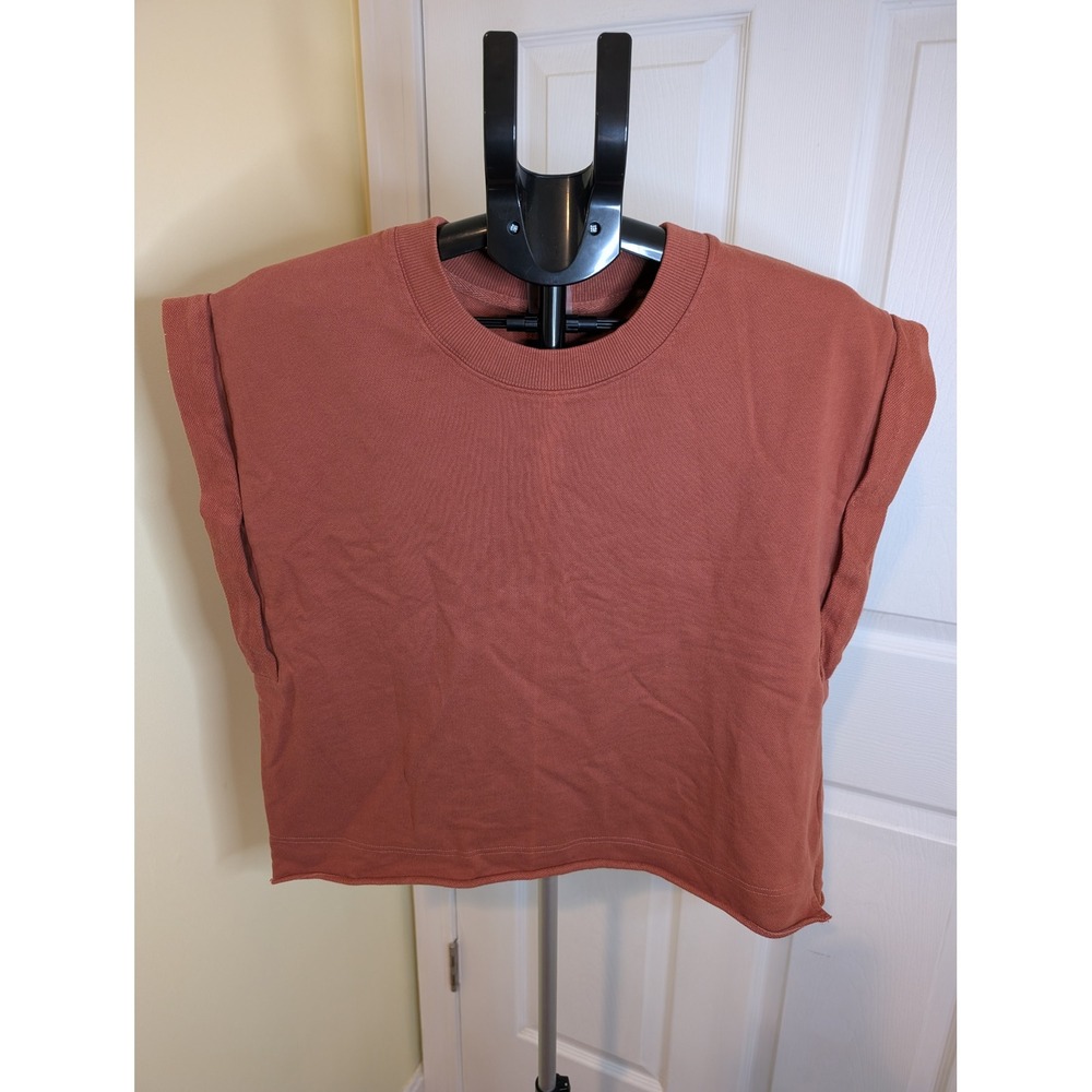 CALIA Sweatshirt Extended Shoulder Women Medium Rust‎ Raw Hem Cotton NWT